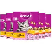 Whiskas Adult 5x800 g nourriture sèche complète avec du poulet délicieux pour les chats adultes