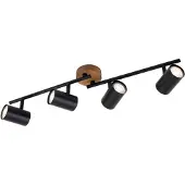Briloner Plafonnier Spot LEUCHTEN MURITZ, 35 W, IP20, noir, métal-bois, incl., 4x GU10, 68,2 x 9 x 14,5 cm