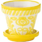 J-Line Flowerpot+plate granada handmade+painted ceramic yellow extra small