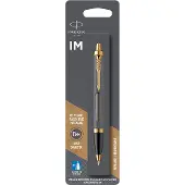 Parker IM Kuglepen Grlakeret med guldbekldning Medium spids Bl blkpatron (1x)