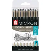 Sakura Etui De 6 Feutres Pigma Micron Noir + 1 Feutre Brush