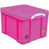 Really Useful Box Box – Boîte de rangement 35 litres, rose fluo avec poignées blanches
