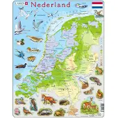Larsen Puzzle Carte des Pays-Bas - Géographique avec animaux, 68 pièces.