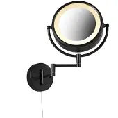 QAZQA Miroir mural design noir avec LED réglable IP44 et cordon d'extraction - Vicino