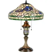 Clayre & Eef Lampe de table Tiffany Ø 46x60 cm Beige Vert Verre Fleurs