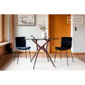 PIB Table ronde en verre et frêne massif foncé 4 personnes Sylvae