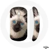 MANIACASE Souris Sans Fil Chat Siamois Noir et blanc aux Yeux Bleus