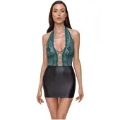 Cottelli collection - robe brillante en dentelle avec laçage (noir-vert) - L