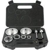 GEKO Set de scies cloches de précision au carbure de tungstène 6 pièces, diamètre 22-73mm, idéal pour le placoplâtre et le carrelage, support et clé inclus
