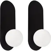 Beliani Jeu de 2 appliques murales Noir Métal Ovale 1 flamme avec boule en verre dépoli Lampe murale design rétro pour l'intérieur Chambre à coucher Salon Salle à manger