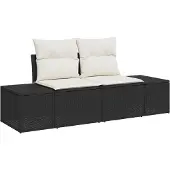 vidaXL Canapé de jardin avec coussins, noir, 184 x 62 x 69 cm, en rotin synthétique