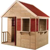 Wendi Toys Maison de jeu en bois pour enfants "Crocodile" Maison de jardin avec fenêtre et véranda nature / rouge 120 x 155 x 168 cm (L x P x H)
