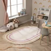 Little Olly Tapis ovale lavable pour enfant - Milo Rose | 80x120 cm | Ovale | Pile courte