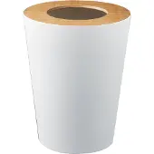 Yamazaki Petite poubelle , 28 cm, avec couvercle astucieux en bois, blanche et ronde