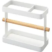 Yamazaki Porte-ustensiles de cuisine Porte-couverts métal blanc avec bois 03154