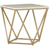 Beliani Table basse effet marbre beige avec cadre en métal doré 50 x 50 cm en style glamour