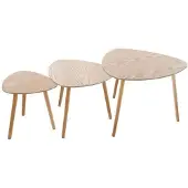 Atmosphera Ensemble de trois tables basses avec plateau arrondi combiné à des pieds en bois