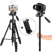 MOJOGEAR 177cm 2-In-1 Statief Tripod/Monopod (MG-24) (Métal), Trépied, Noir