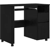 vidaXL Table sur roulettes, noire, imitation chêne, matériau de bois