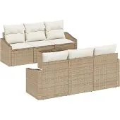 vidaXL Ensemble de salon , 7 pièces, en polyrotin beige et crème