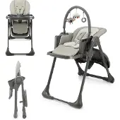 Kinderkraft TUMMIE 2-en-1 chaise d'alimentation - pliable - réglable en hauteur - fonction couchage - 7 niveaux d'adaptation de la hauteur - double plateau - dès la naissance - gris