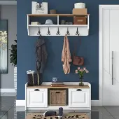 Skye Decor , P2 - 1636 - Walnut, Armoires, Poteau d'entrée, blanc, 120 x 45 x 40 cm