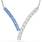 Swarovski Pendentif élégant en forme de V avec zircons bleus et rhodié, (Métal, 45 cm)