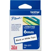 Brother TZ-211 Noir sur Blanc (6 mm x 8 m)