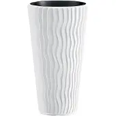 Prosperplast Pot à fleurs Sandy Slim, aspect ondulations (l 30 x H 53 x P 30 cm, blanc)