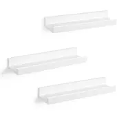 Songmics Lot de 3 Étagères Murales, avec rebord Avant, Longueur 38 cm, Blanc