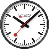 Mondaine Horloge murale Modèle : A990.CLOCK.12SBB avec boîtier en aluminium noir