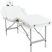 vidaXL Table de massage avec cadre en aluminium, pliable 4 zones Crème-Blanc