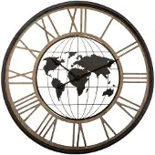 Atmosphera Horloge murale avec carte du monde et chiffres romains, Ø 67 cm