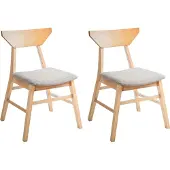 Beliani Lot de 2 chaises de salle à manger marron clair et taupe polyester caoutchouc bois accoudoir et structure siège rembourré salle à manger cuisine