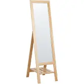 Beliani Miroir sur pied avec cadre en bois brun clair 40 x 145 cm avec pied et étagère design moderne