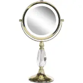 Beliani Miroir de maquillage doré rond double face rotatif avec support lumineux LED grossissement 5x Miroir de maquillage moderne miroir de table