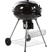 Beliani Gril à charbon de bois rond en acier noir avec couvercle et roulettes grille de gril thermomètre