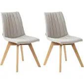 Beliani Lot de 2 chaises de salle à manger, tissu polyester gris clair, pieds en bois foncé, surpiqûres verticales, style rétro