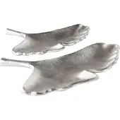 Beliani Coque décorative aluminium argent Ginkgo Feuilles Set de 2 PALENQUE