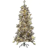 Beliani Arbre de Noël artificiel 180 cm blanc avec support à neige et éclairage LED Noël salon moderne