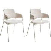 Beliani Lot de 2 chaises de salle à manger Beige clair en tissu chenille Rembourrées avec accoudoirs Pieds en métal Chaise rembourrée Design moderne