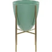 Beliani Cache-Pot En Acier Vert Avec Pieds Dorés 16 X 16 X 31 Cm Lefki