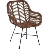 Beliani Fauteuil en rotin brun, pieds métalliques noirs, salon, jardin, salle à manger