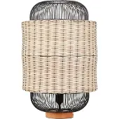 Beliani lampe de table naturel / noir rotin et métal en forme de lanterne câble avec interrupteur fait main boho éclairage du salon et de la chambre à coucher