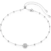 Swarovski Una Angelic Halskette Rundschliff Doppelseitige Motive Weiss Rhodiniert, (Rhodié, 48 cm)