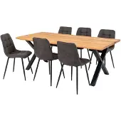 XL mobler Table de salle à manger en chêne naturel avec bord ondulé et rallonge