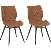 Beliani Lot de 2 chaises rembourrées marron avec pieds métalliques noirs pour salle à manger, style industriel moderne