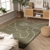Rugaia Tapis lavable – Myrre Swirl Vert | 230x330cm | Rectangulaire | Pile courte
