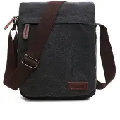 INF Sac bandoulière sportif en toile et cuir Le noir