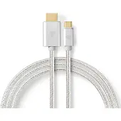 Nedis USB-C Adapter | USB 3.2 Gen 1 | USB-C mâle | HDMI Connector | 4K@60Hz | 18 Gbps | 2,00 m | Rond | Plaqué or | Tressé / Nylon | Aluminium | Boîte avec fenêtre couverte.